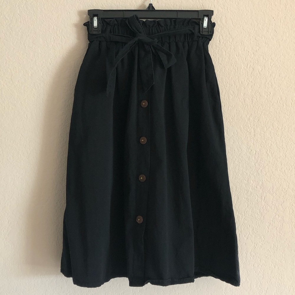 Black Midi A-Line Skirt